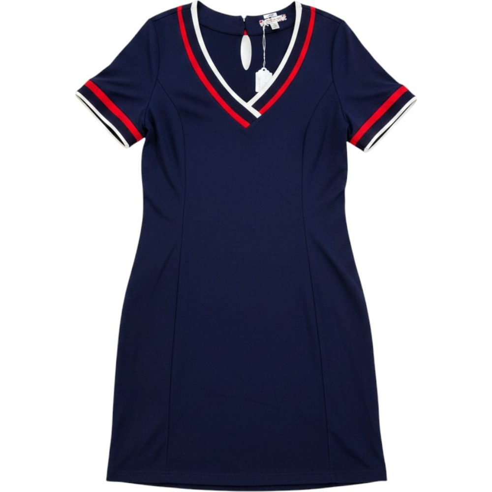 Tommy Hilfiger Zooey Deschanel T-Shirt Dress Preppy Mod Sporty 14 Navy Blue